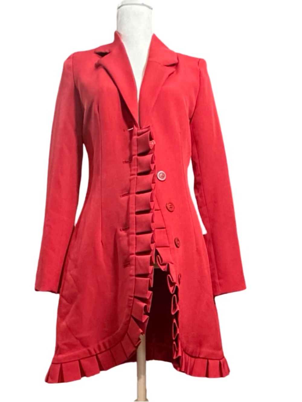 Bebe "Rio Red" Ruffle Hem Blazer Dress XS‎ - Picture 3 of 12
